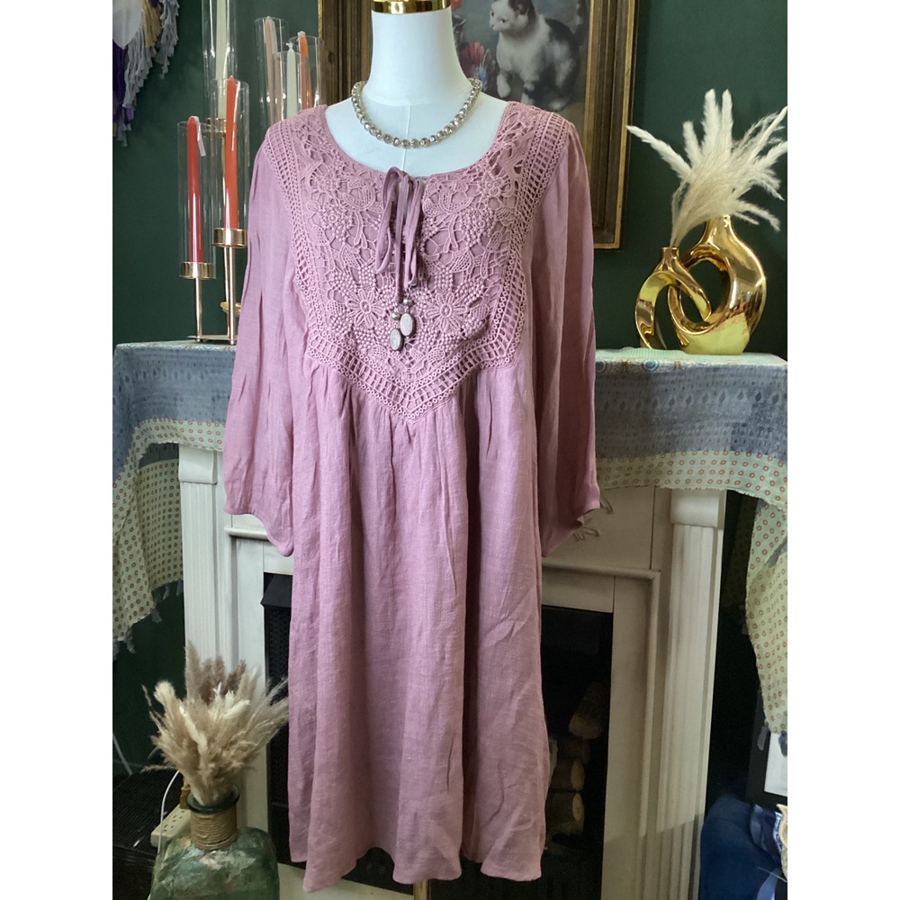 Indigo Rose Mauve Pink Crochet Lace Bib Boho Shift Dress Womens Plus Size 2X